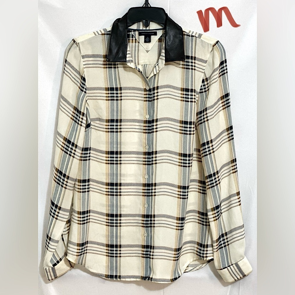 LADIES TOMMY H TOP WITH BROWN & NAVY BLUE STRIPES